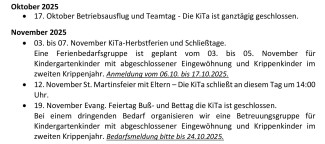 Schließtage und Herbstferien