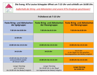 Bring- und Abholzeiten unserer Gruppen ab September 2023