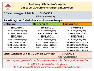 Bring-und Abholzeiten ab 21.Oktober 2024