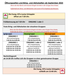 Unsere festen Bring- und Abholzeiten ab September 2025