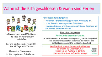 Infos zu Ferien- und Schließzeiten